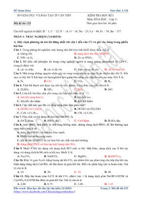 Đề thi học kỳ I môn Hóa học Lớp 11 (Cơ bản) - Mã đề 133 - Sở giáo dục và đào tạo Cần Thơ